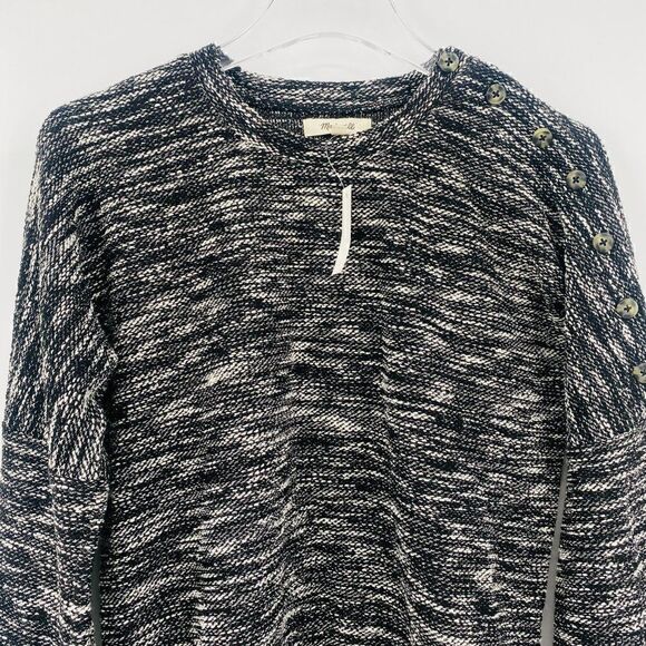 New Madewell Size XXS Black & White Spacedye Button Shoulder Wide Sleeve Sweater - Picture 3 of 8